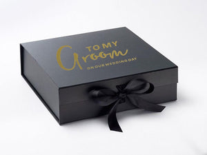 To My Groom On Our Wedding Day Large BLACK Gift Box