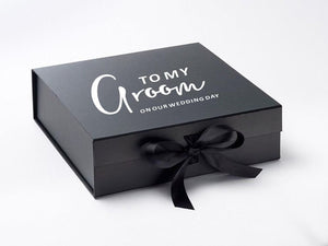 To My Groom On Our Wedding Day Large BLACK Gift Box