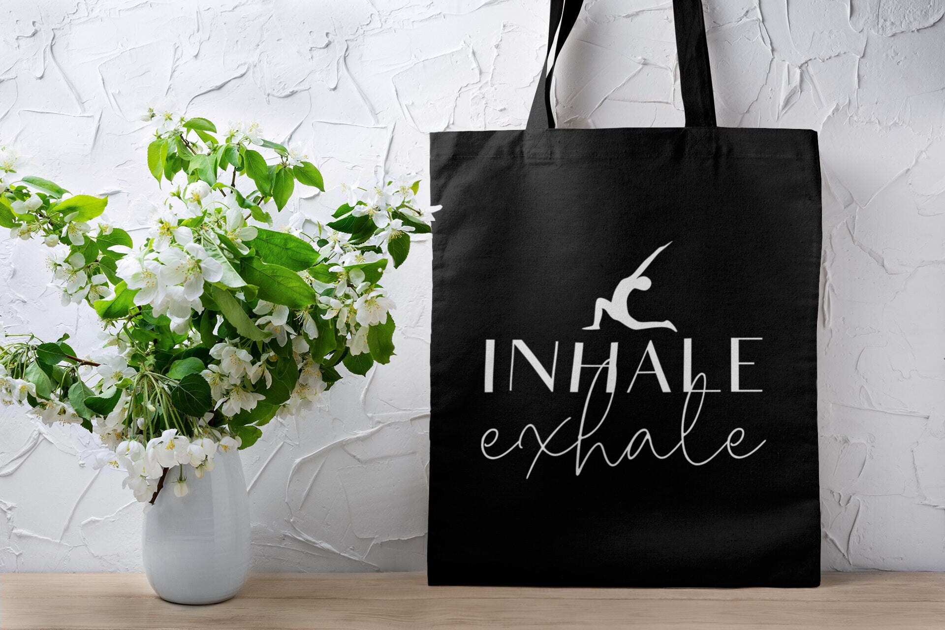 Inhale Exhale Lightweight Cotton Yoga Tote Bag