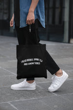 Load image into Gallery viewer, I Read Books, Drink Tea and I Know Things Lightweight Cotton Tote Bag
