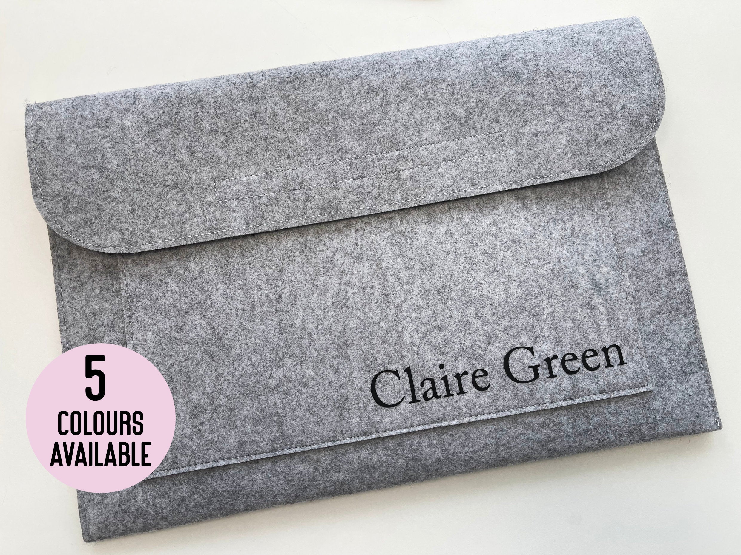 Personalised Name Felt Document Storage Slip Cover Bag