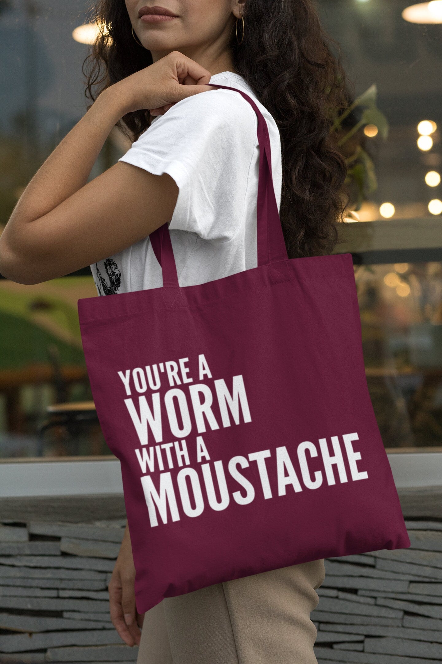 You're A Worm With A Moustache Cotton Tote Bag Funny Gift