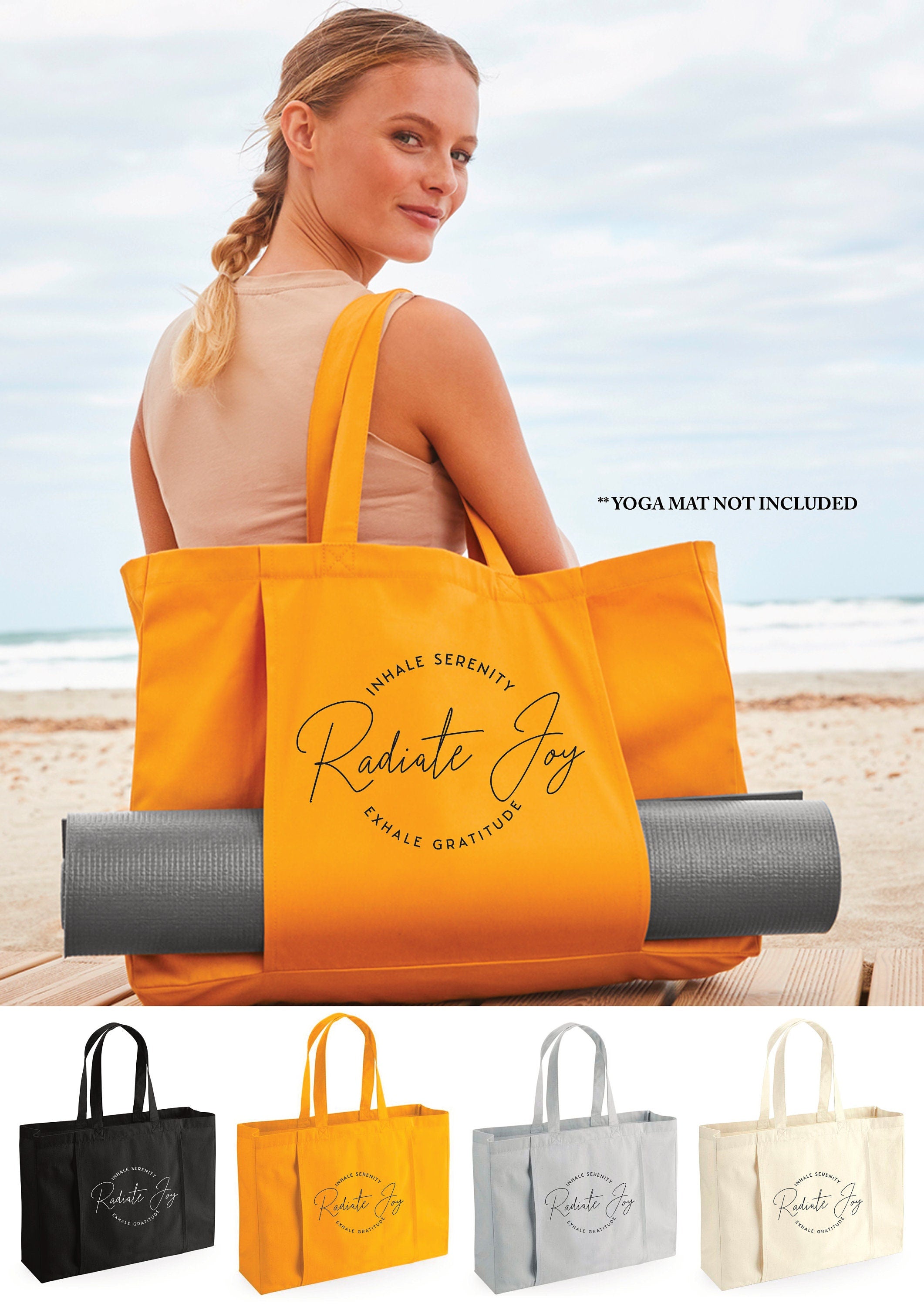 Inhale Serenity Gratitude Joy Organic Yoga Tote Bag