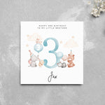 Load image into Gallery viewer, Personalised 3rd Birthday Card My Little Brother Cute Animals
