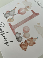 Load image into Gallery viewer, Personalised 1st Birthday Card NIECE Cute Animals
