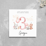 Load image into Gallery viewer, Personalised 3rd Birthday Card Girl Cousin Cute Animals
