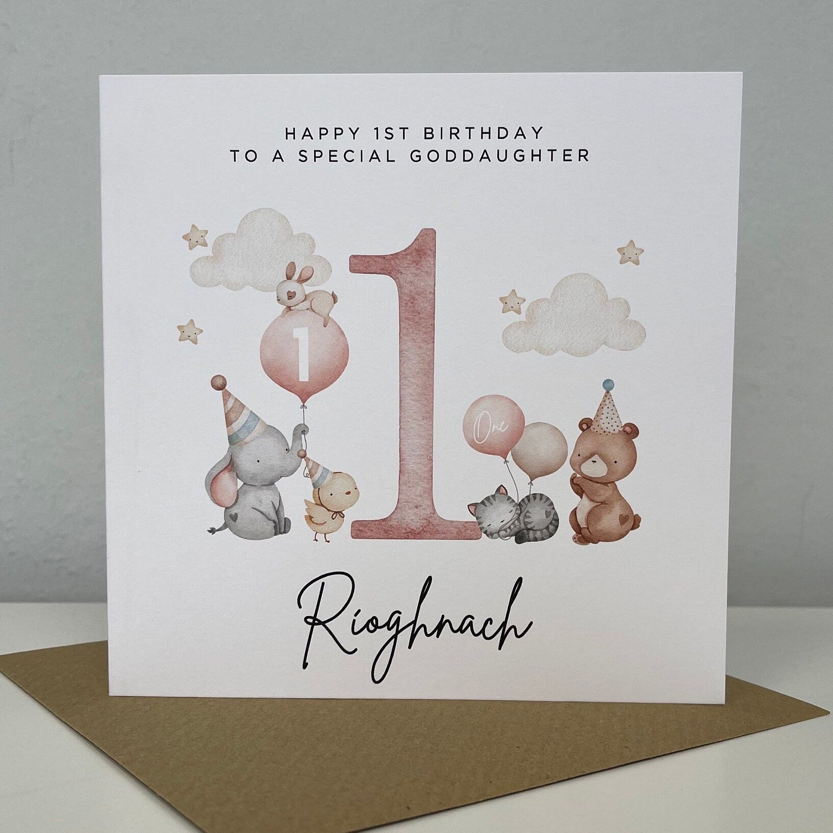 Personalised 1st Birthday Goddaughter Cute Animals Card