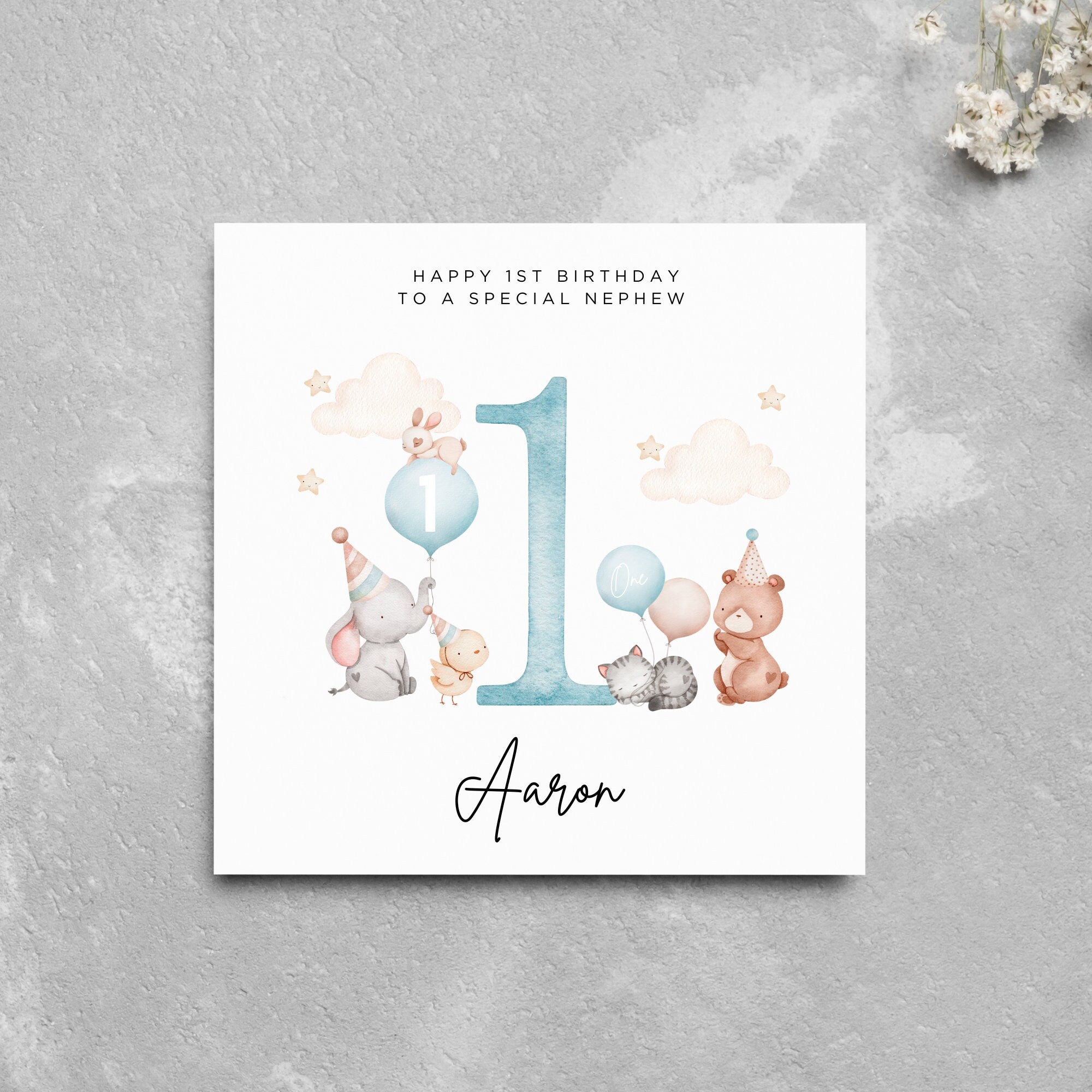 Personalised 1st Birthday Card NEPHEW Cute Animals