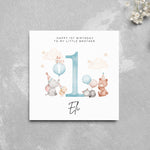 Load image into Gallery viewer, Personalised 1st Birthday Card My Little Brother Cute Animals
