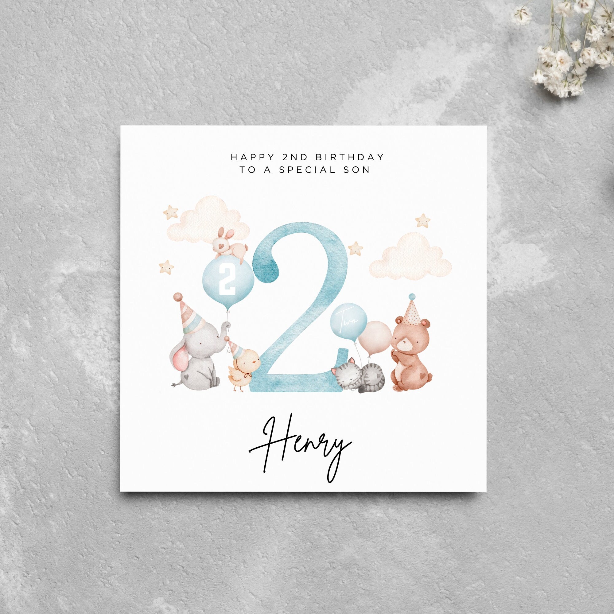 Personalised 2nd Birthday Card Son Cute Animals