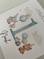 Load image into Gallery viewer, Personalised 1st Birthday Card My Little Brother Cute Animals
