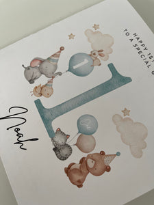 Personalised 1st Birthday Card My Little Brother Cute Animals