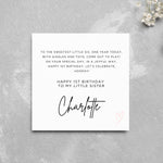Load image into Gallery viewer, Personalised 1st Birthday Card Little Sister Cute Poem
