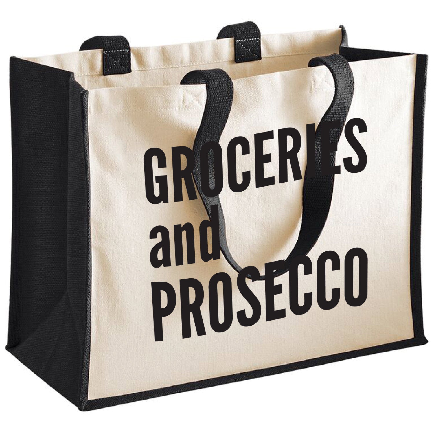 Groceries and Prosecco Cotton/Canvas Jute Shopping Bag/Tote - Red Leader Clothing