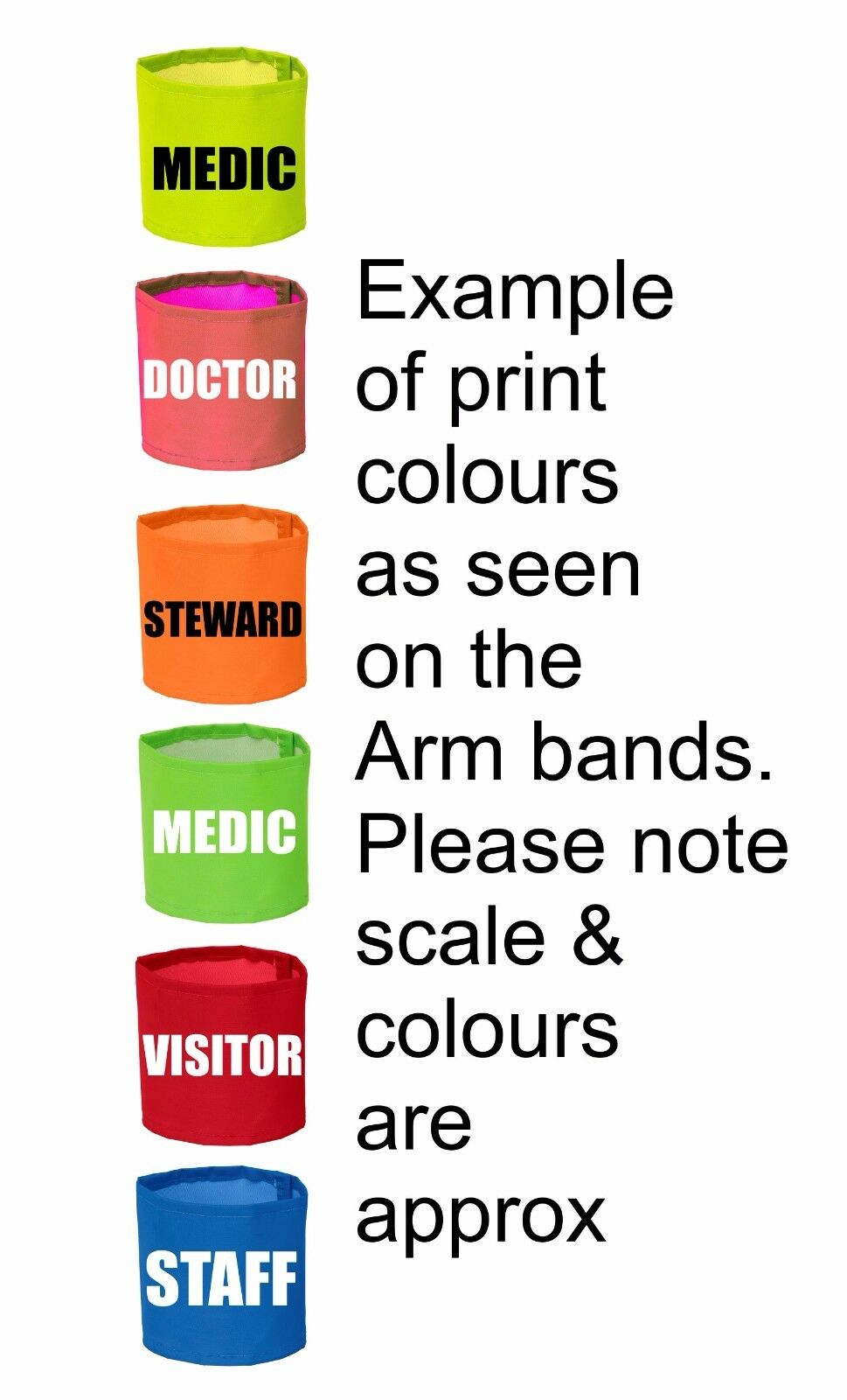 Hi Viz Arm Bands Printed SECURITY STEWARD FIRST AID DOCTOR MARSHAL VISITOR MEDIC