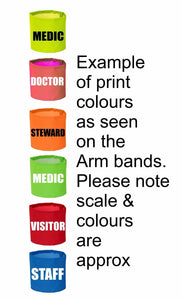 Hi Viz Arm Bands Printed SECURITY STEWARD FIRST AID DOCTOR MARSHAL VISITOR MEDIC