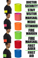 Load image into Gallery viewer, Hi Viz Arm Bands Printed SECURITY STEWARD FIRST AID DOCTOR MARSHAL VISITOR MEDIC
