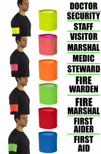 Hi Viz Arm Bands Printed SECURITY STEWARD FIRST AID DOCTOR MARSHAL VISITOR MEDIC
