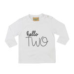 Load image into Gallery viewer, Hello Two 2nd Birthday LONG SLEEVE Kids T-Shirt
